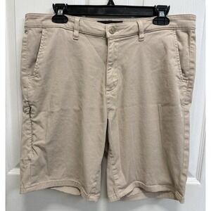 DU/ER Shorts Men's 34 Khaki Denim Stretch Flat Front Golf Chino Outdoor Classic